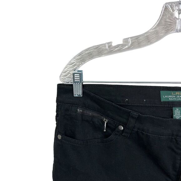 LRL Ralph Lauren Womens Jeans Stretch Tapered Leg 5 Pockets Zip Fly Black Sz 16 - Picture 3 of 8